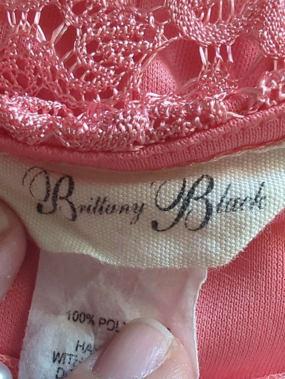 Brittany Black Coral Pink Lace Overlay Blouse Scoop Neck Beaded Embellished Top - Picture 3 of 14